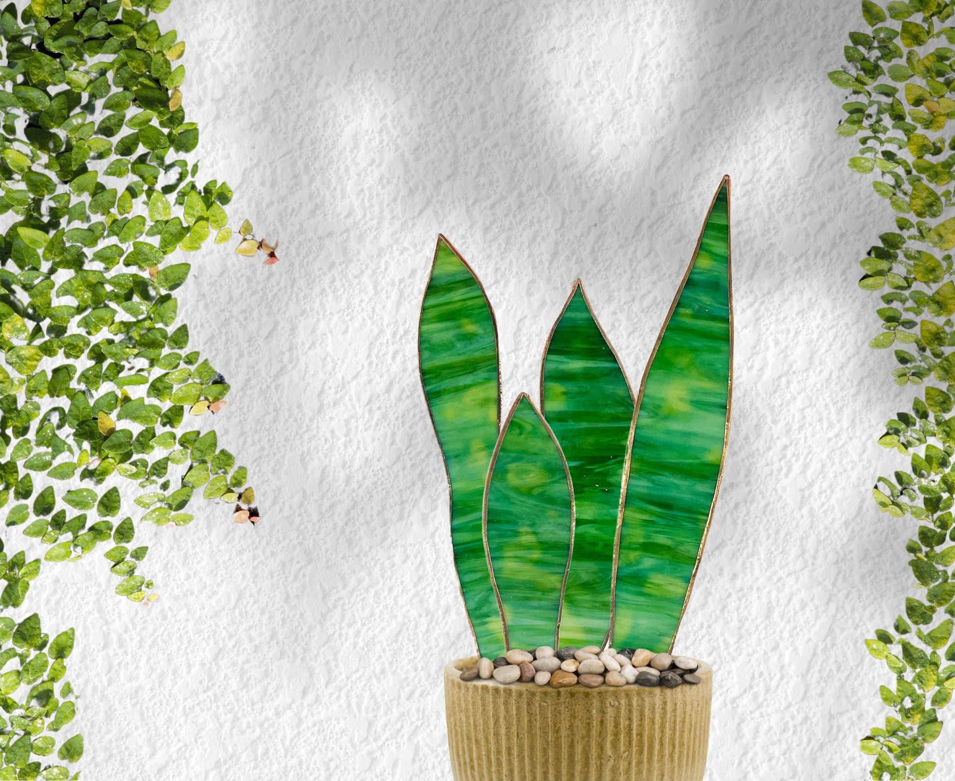 glass snake plant Stained Glass Snake Plant Sculpture | Handmade Faux Plant Decor | Glass Succulent Leaves