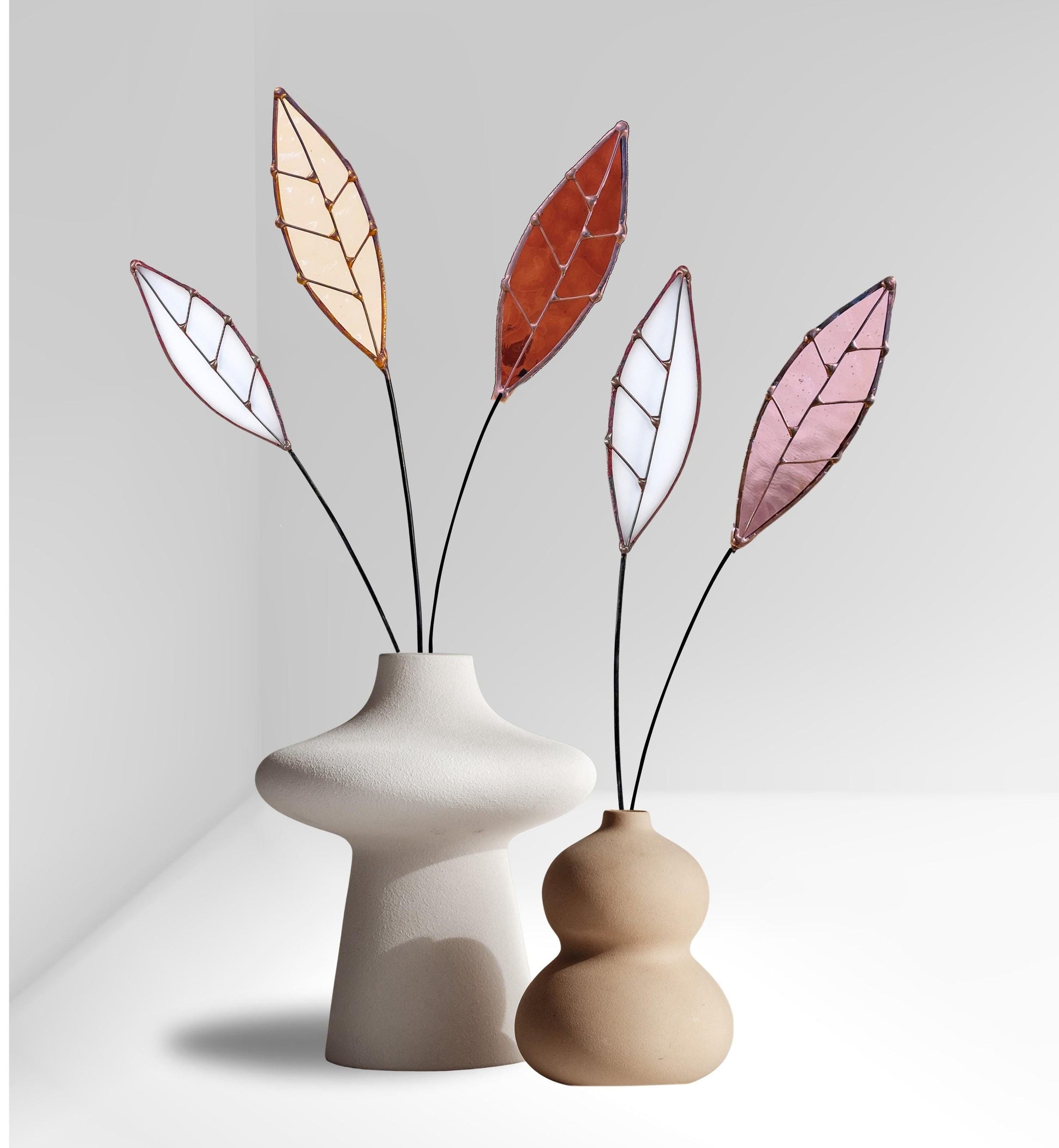 Mauve Earth Tone Glass Leaf Plant Stake Collection - Samara Designs Studio