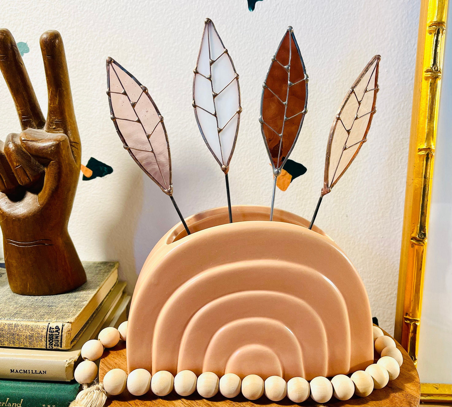 Mauve Earth Tone Glass Leaf Plant Stake Collection - Samara Designs Studio