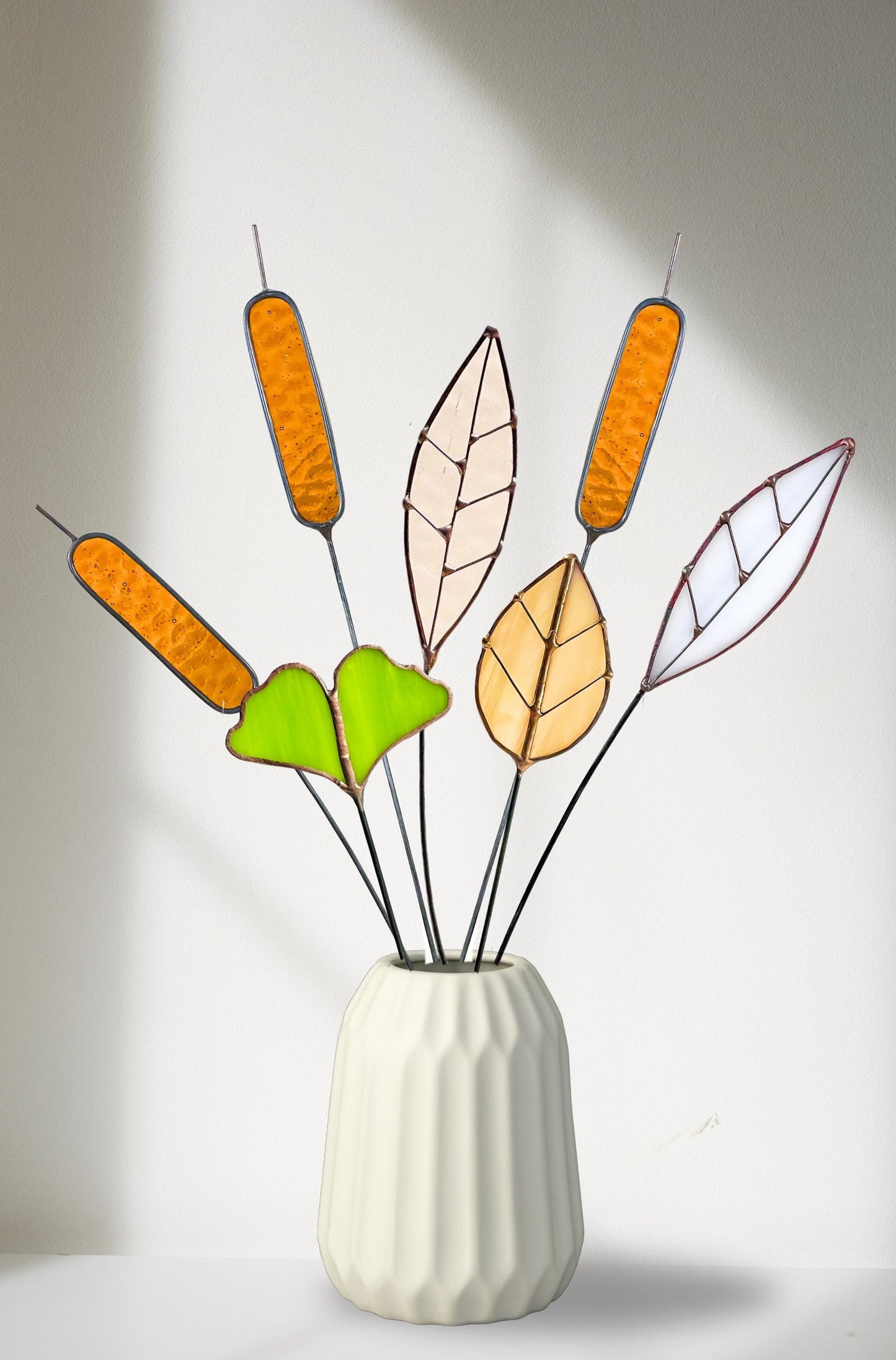 Mauve Earth Tone Glass Leaf Plant Stake Collection - Samara Designs Studio