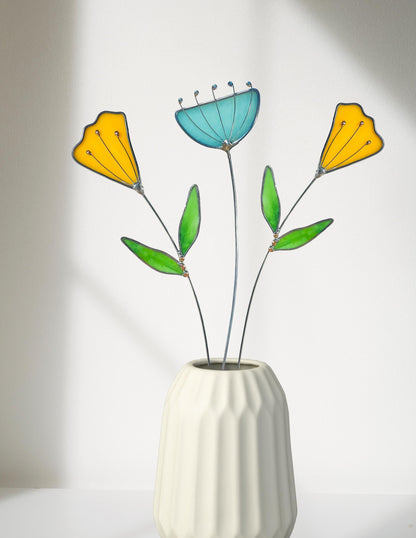 Glass Mod Blue Flower Stem - Samara Designs Studio