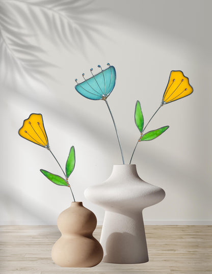 Glass Mod Blue Flower Stem - Samara Designs Studio