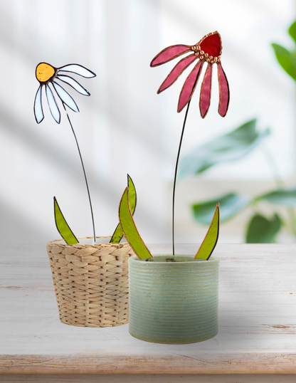 Glass Dusty Rose Echinacea Flower Stem - Samara Designs Studio