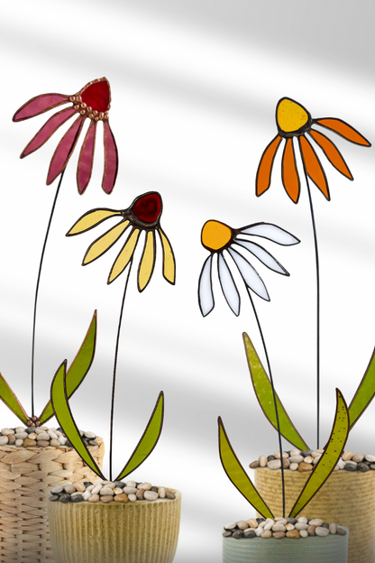 🌼 Handmade Stained Glass Coneflowers – Unique Gift for Nature Lovers - Samara Designs Studio