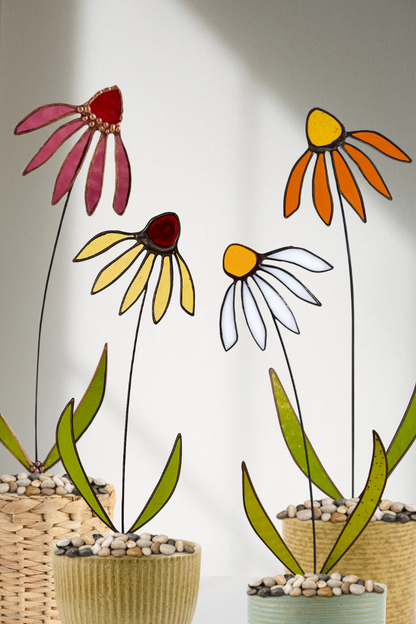 🌼 Handmade Stained Glass Coneflowers – Unique Gift for Nature Lovers - Samara Designs Studio