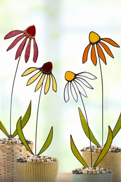 🌼 Handmade Stained Glass Coneflowers – Unique Gift for Nature Lovers - Samara Designs Studio