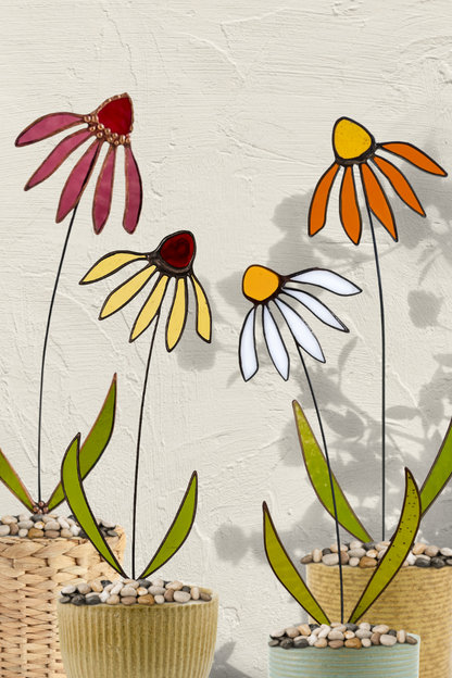 🌼 Handmade Stained Glass Coneflowers – Unique Gift for Nature Lovers - Samara Designs Studio