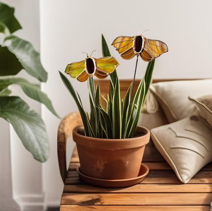 Stained Glass Moth Plant Stake - Samara Designs Studio