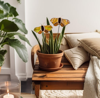 Stained Glass Moth Plant Stake - Samara Designs Studio