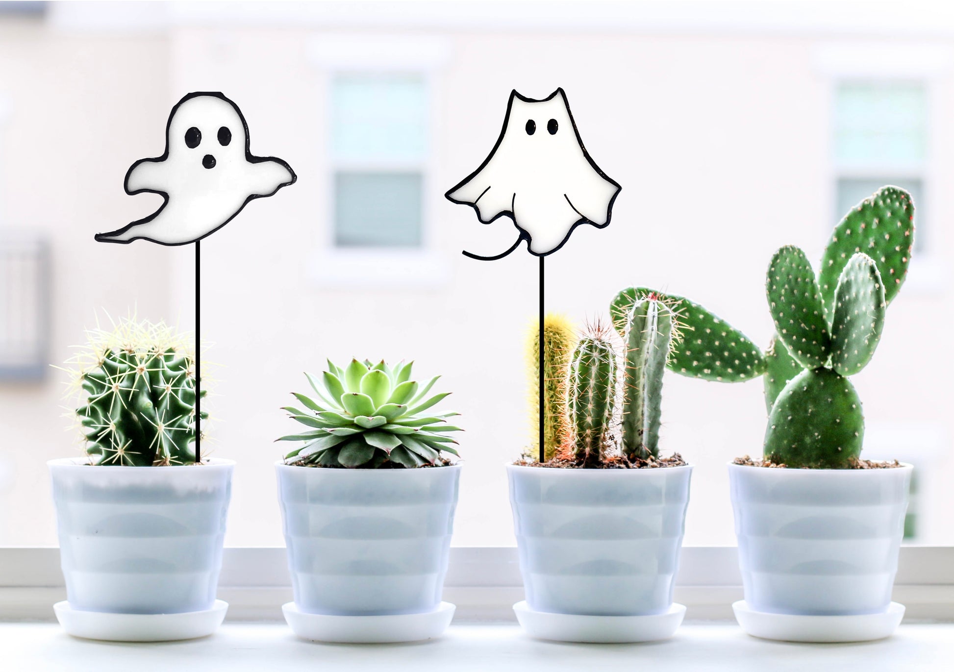 Halloween Stained Glass Ghost Plant Stake - Samara Designs Studio