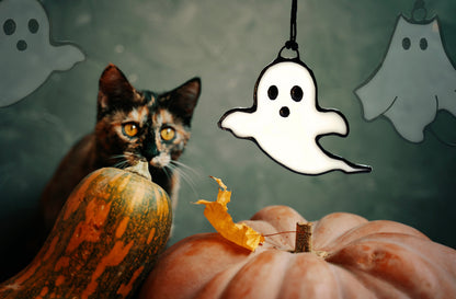 Halloween Stained Glass Ghost Suncatcher - Samara Designs Studio