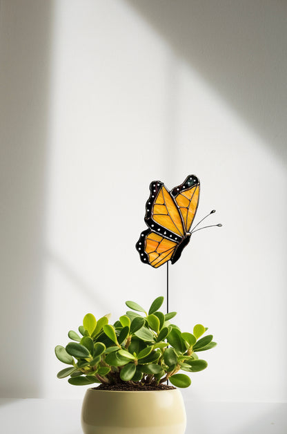 Stained Glass Monarch Butterfly Plant Stake - Samara Designs Studio