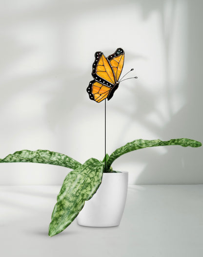 Stained Glass Monarch Butterfly Plant Stake - Samara Designs Studio