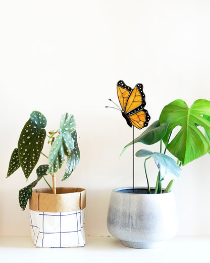 Stained Glass Monarch Butterfly Plant Stake - Samara Designs Studio