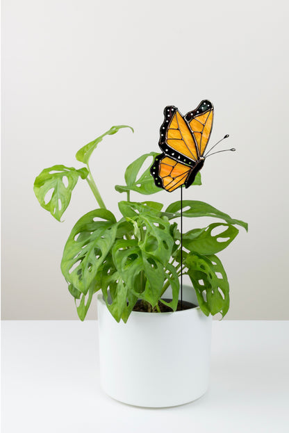 Stained Glass Monarch Butterfly Plant Stake - Samara Designs Studio