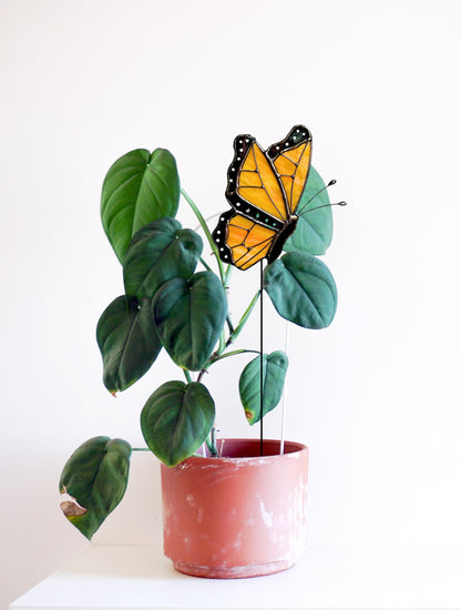 Stained Glass Monarch Butterfly Plant Stake - Samara Designs Studio