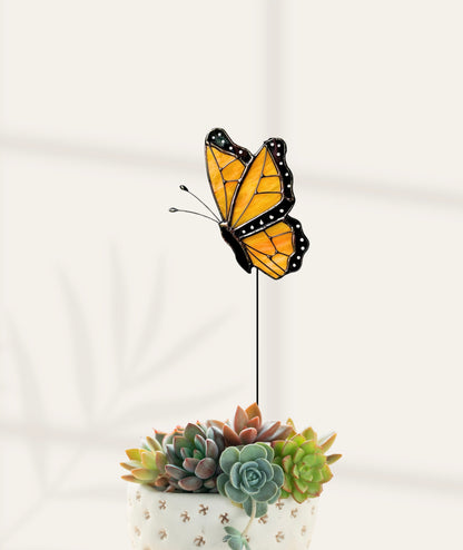 Stained Glass Monarch Butterfly Plant Stake - Samara Designs Studio