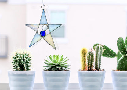 Pearl with Blue Star Suncatcher - Samara Designs Studio