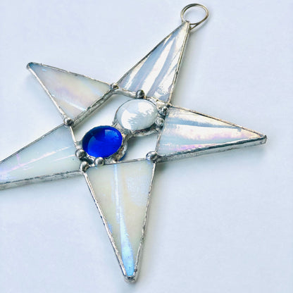Pearl with Blue Star Suncatcher - Samara Designs Studio