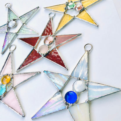 Pearl with Blue Star Suncatcher - Samara Designs Studio