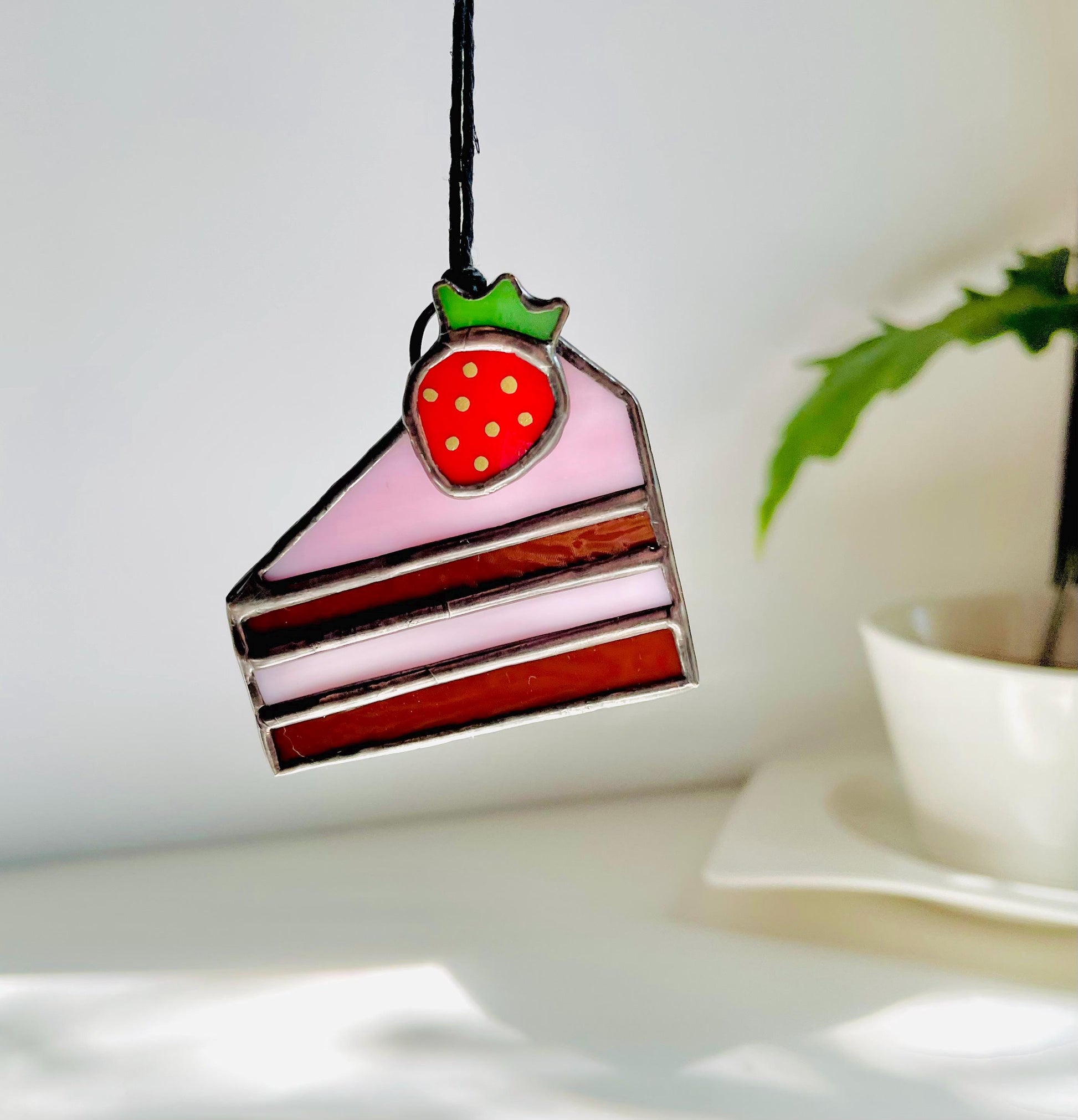 Mini Strawberry Cake Glass Suncatcher - Samara Designs Studio