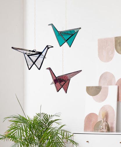 Stained Glass Origami Crane Suncatchers - Samara Designs Studio