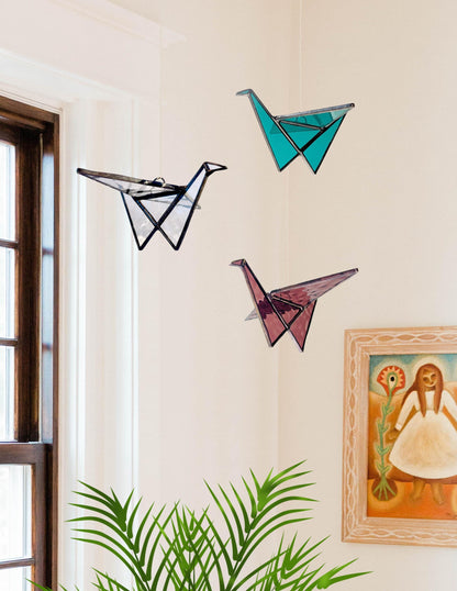 Stained Glass Origami Crane Suncatchers - Samara Designs Studio