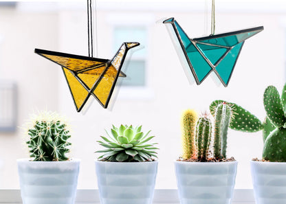 Stained Glass Origami Crane Suncatchers - Samara Designs Studio