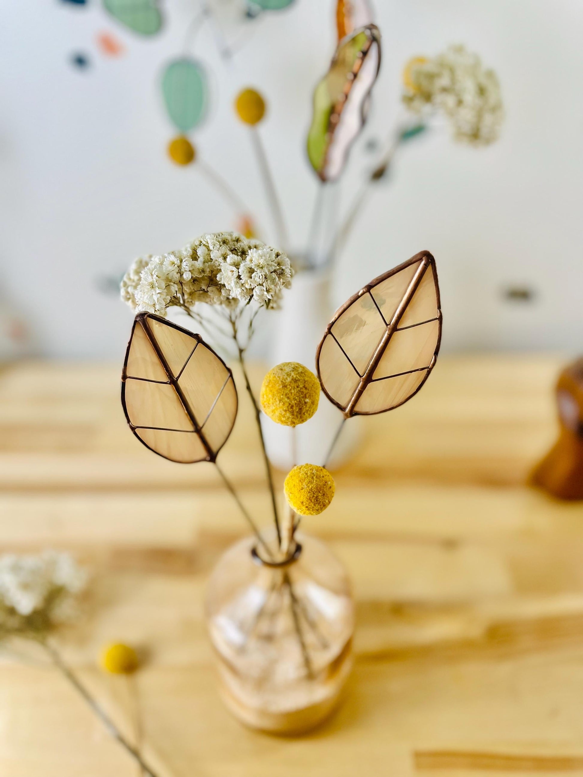 Peachy Pink Glass Leaf Plant Stake - Samara Designs Studio