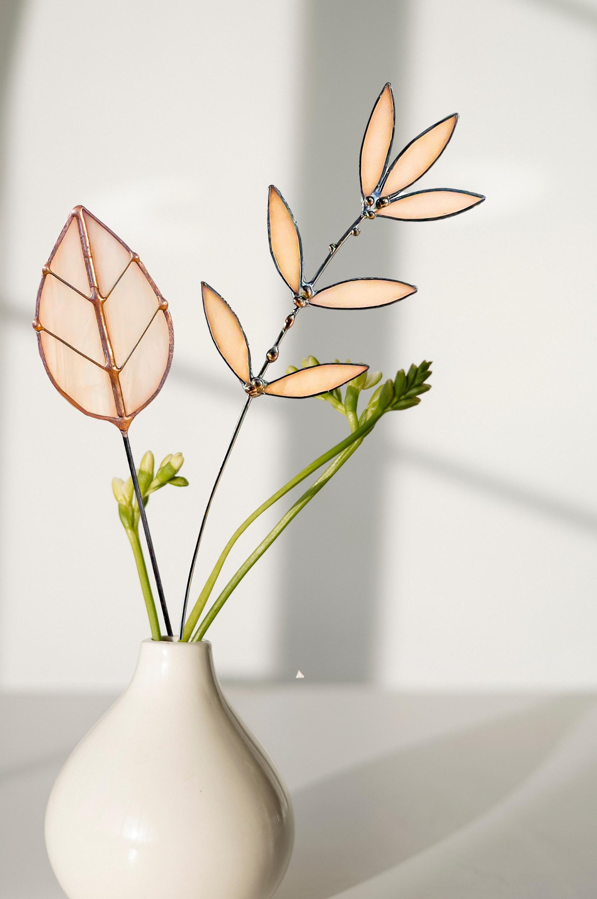 Peachy Pink Glass Leaf Plant Stake - Samara Designs Studio