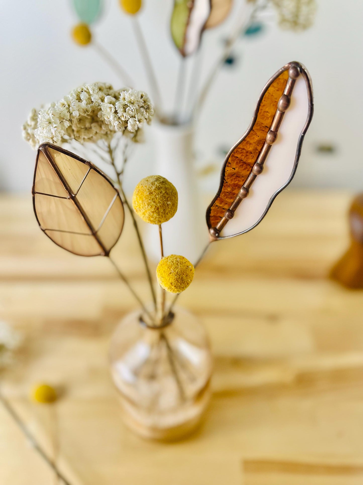 Peachy Pink Glass Leaf Plant Stake - Samara Designs Studio