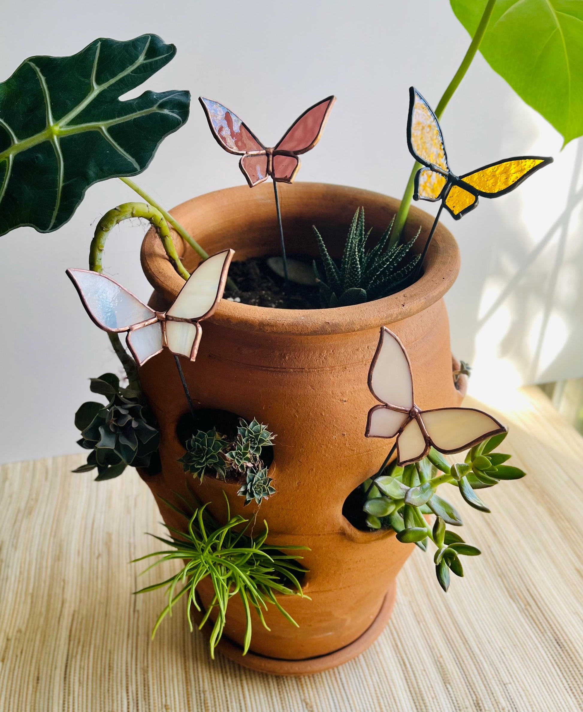 stained glass plant pot Stained Glass Butterfly Plant Stake