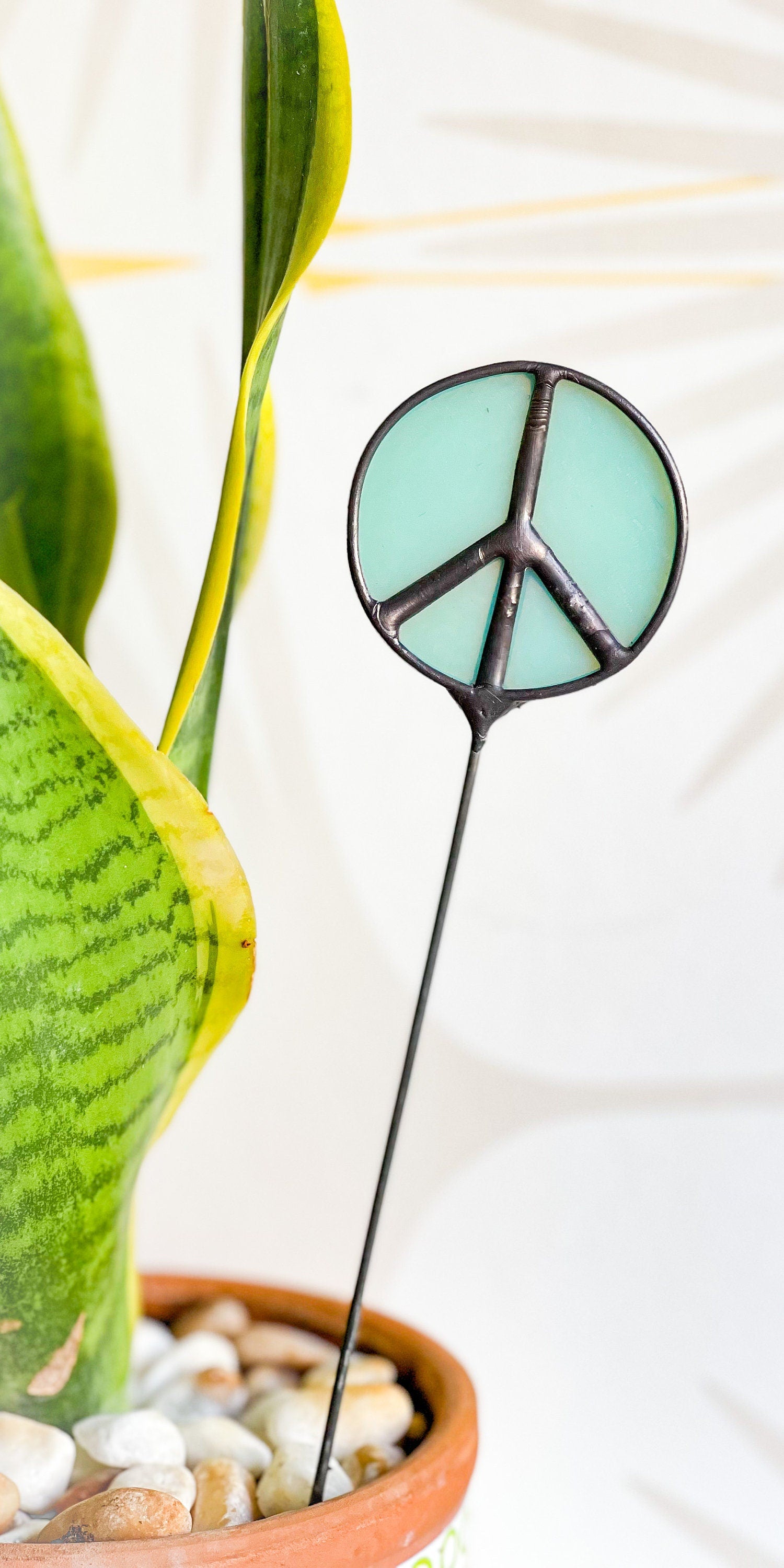 peace sign succulent Handmade Stained Glass Peace Sign Plant Stakes – Boho Garden Decor