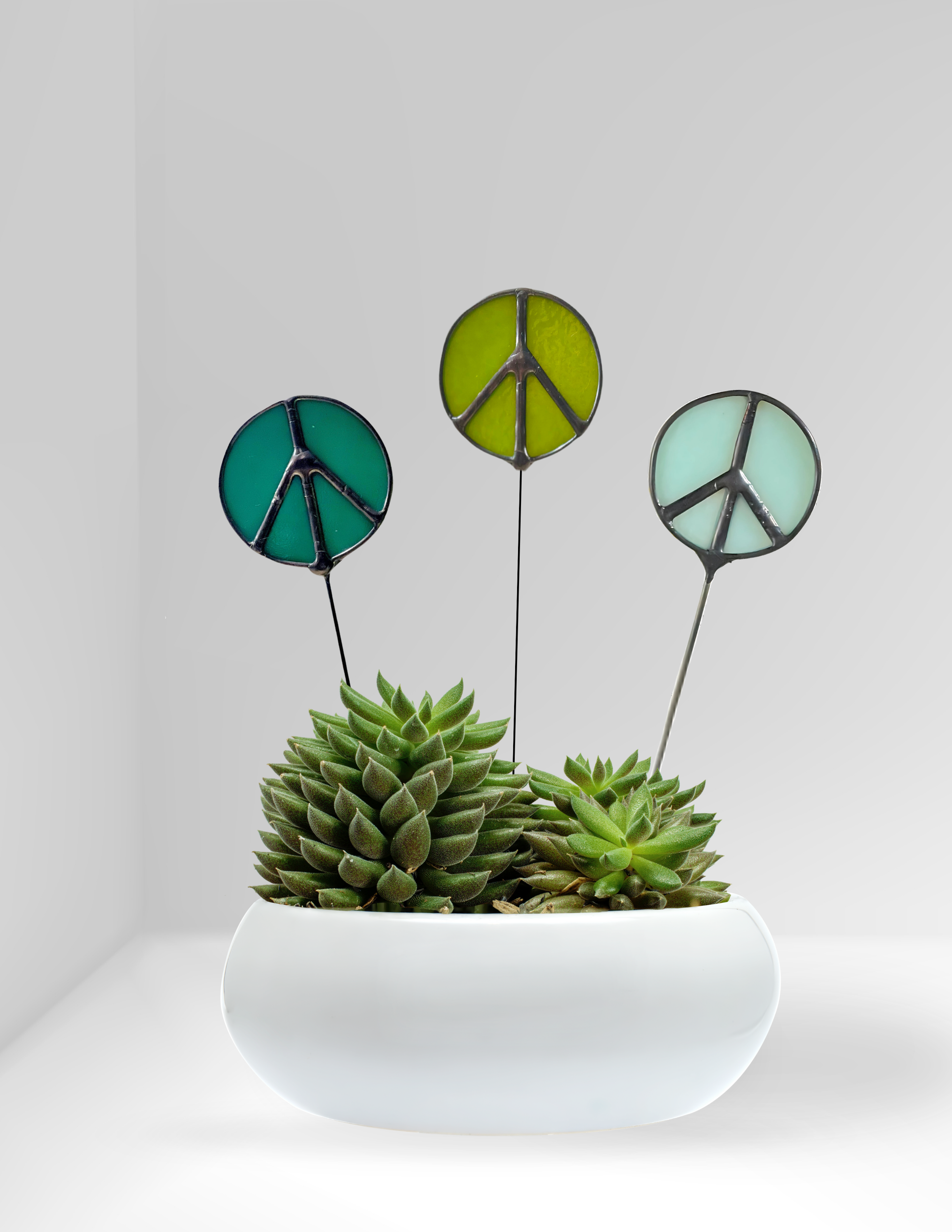 peace sign succulent Handmade Stained Glass Peace Sign Plant Stakes – Boho Garden Decor