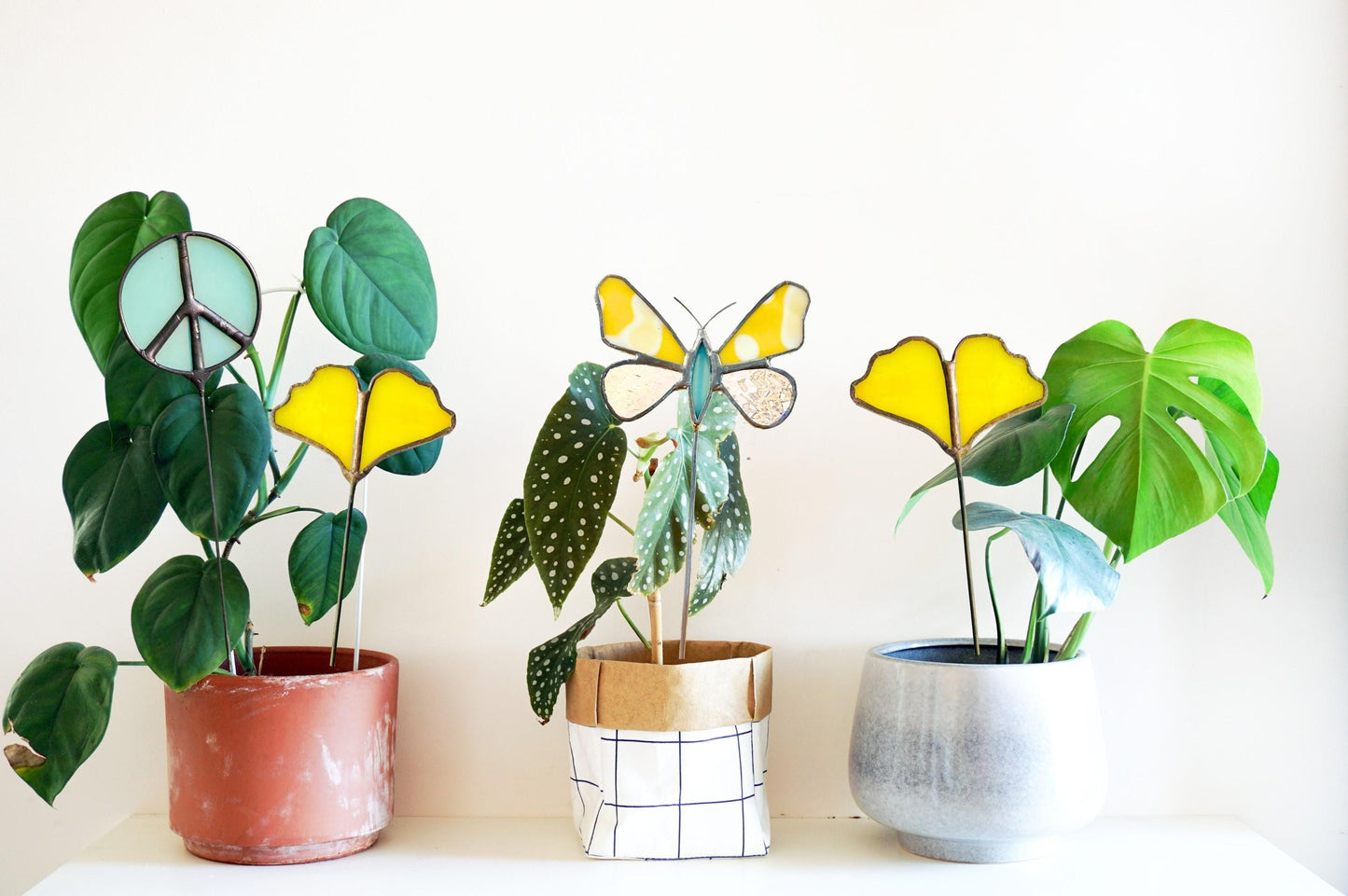 Glass Ginkgo Leaf Plant Stake - Samara Designs Studio