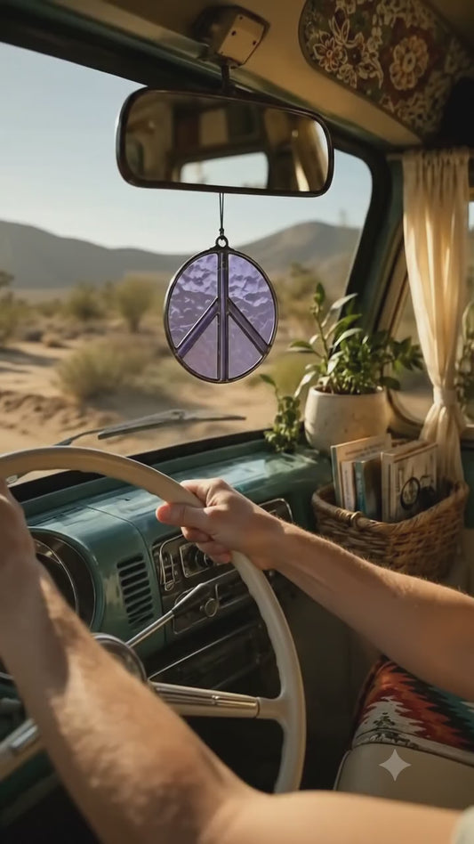 Peace Sign Stained Glass Suncatcher for Campers & Cozy Spaces