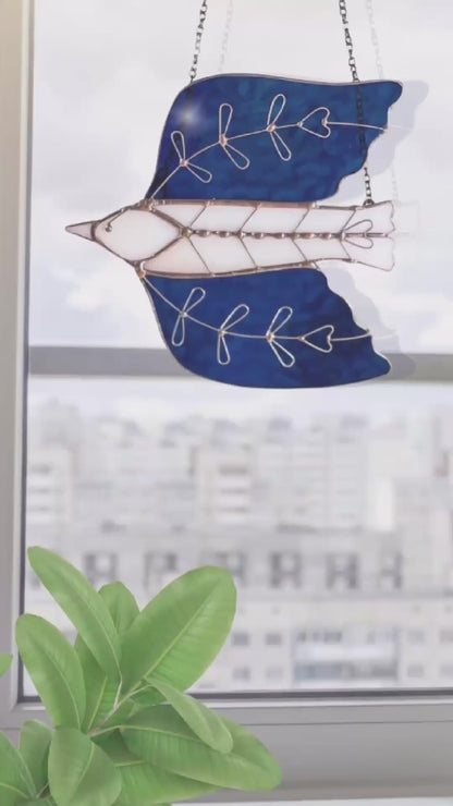 Folk Art Sparrow Glass Suncatcher