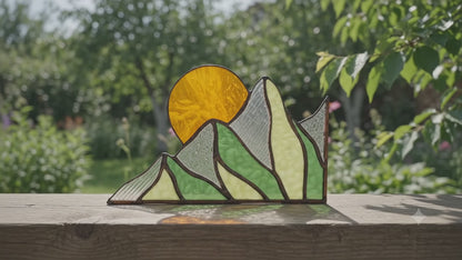 Summer Mountain Scape Stained Glass Corner Panel