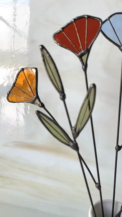 Handmade Stained Glass Wildflower Arrangement –Yellow & Olive Green