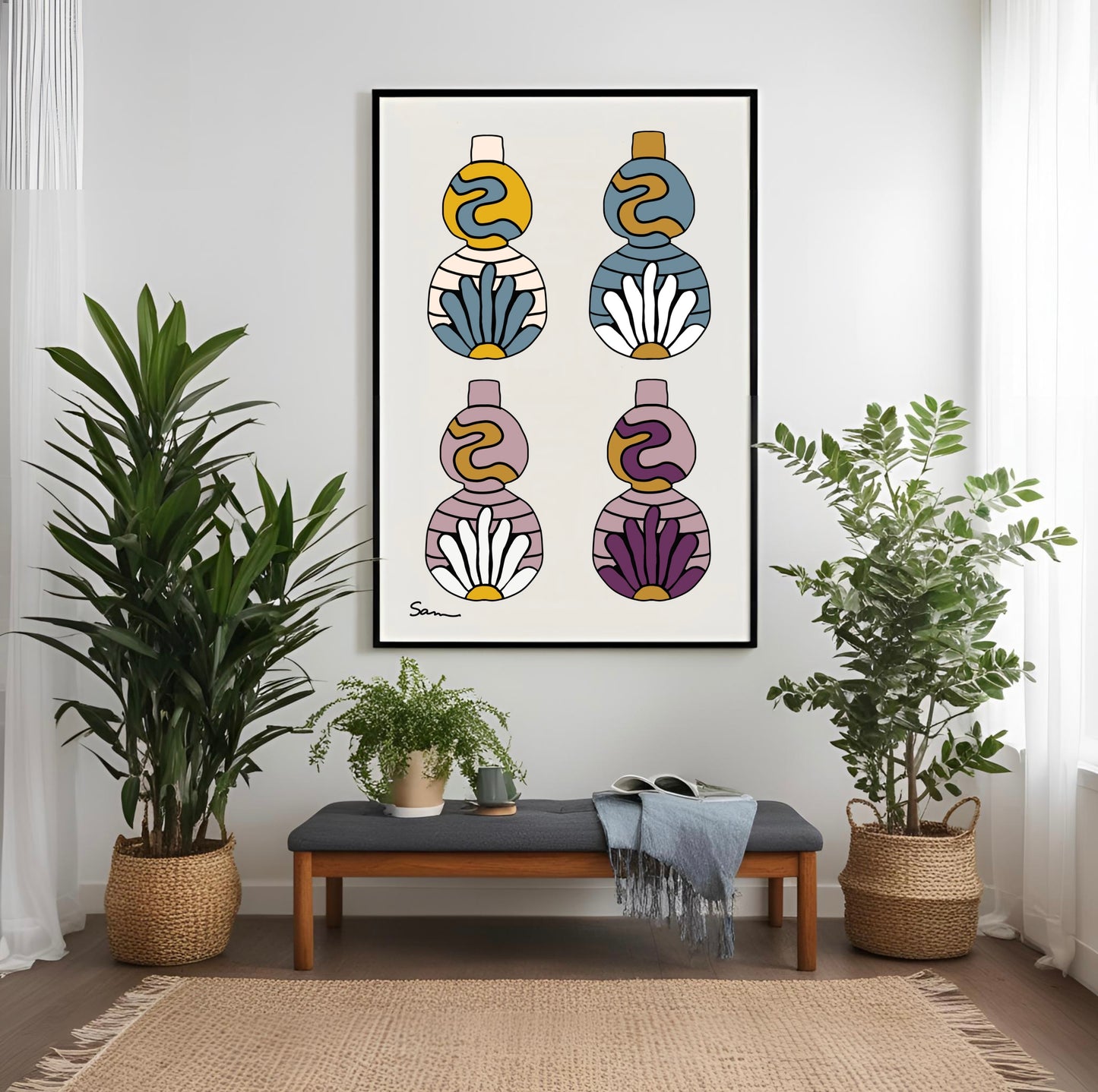 Colorful Boho Vase Art Print - Samara Designs Studio