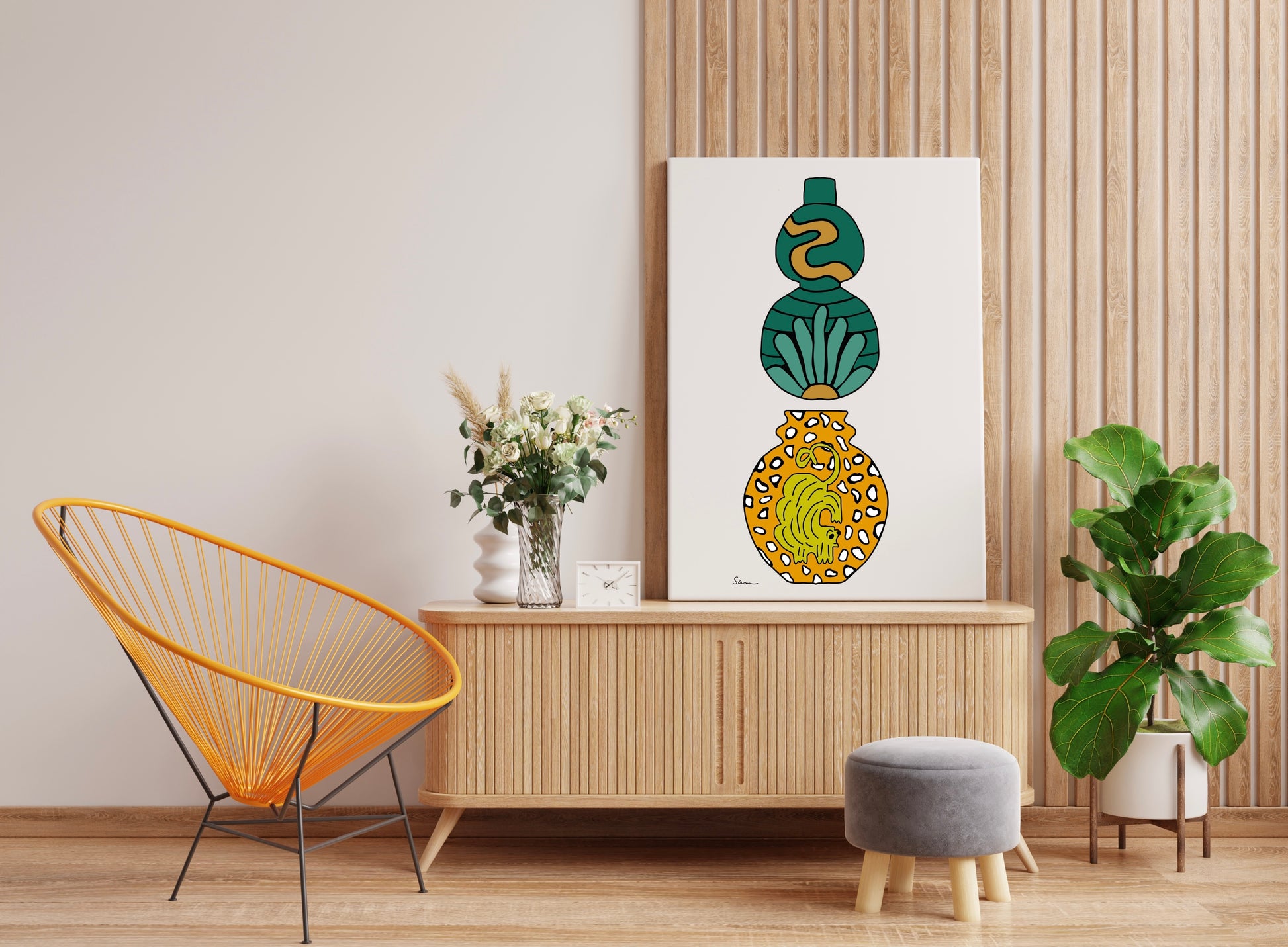 Two Vessels Hand Drawn Art Print - Samara Designs Studio